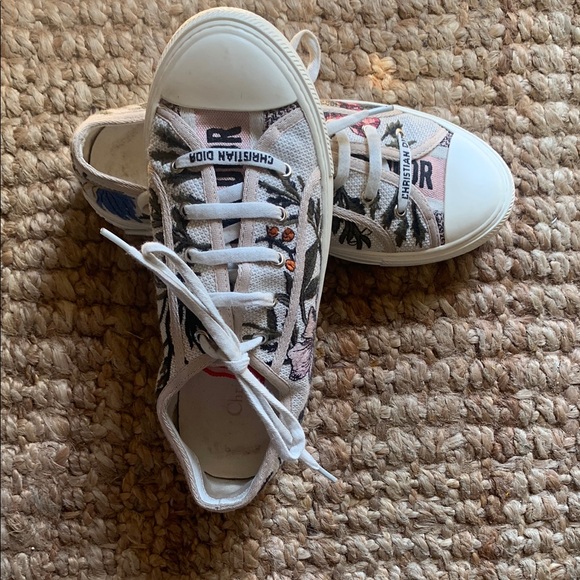 Dior White Canvas Sneakers with Playful Doodles - Picture 1 of 10
